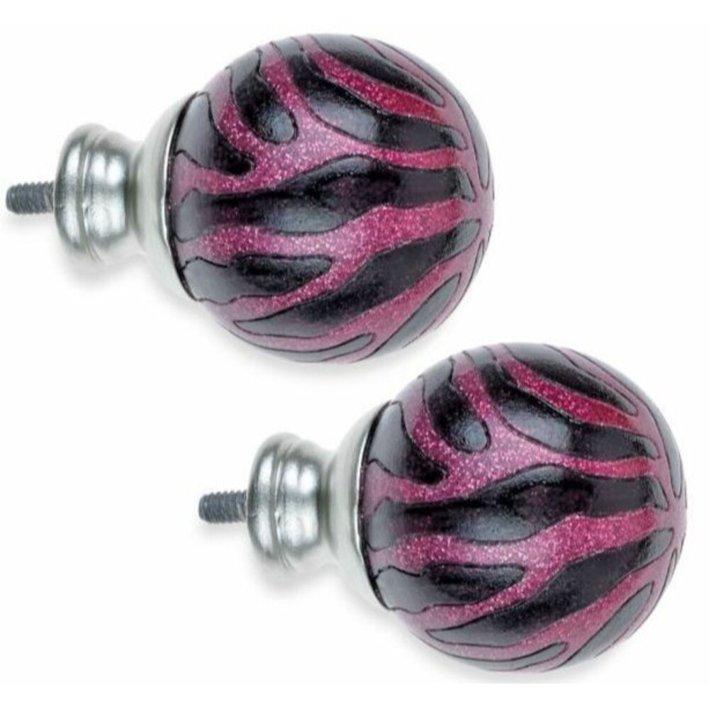 Cambria My Room Set of 2 Zebra Stripe Finials in Magenta Silver Glitter Nickel